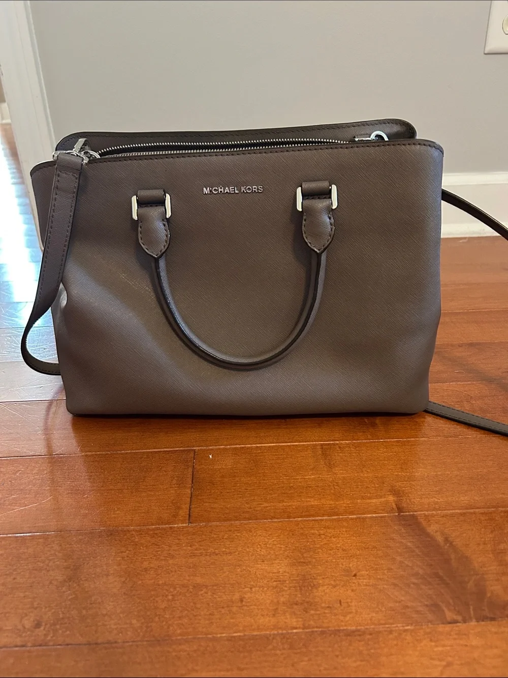Michael Kors Brown Saffiano Leather Satchel with Crossbody Strap